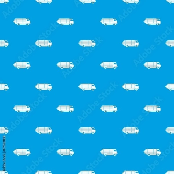 Fototapeta Log truck with the pile of logs pattern seamless blue
