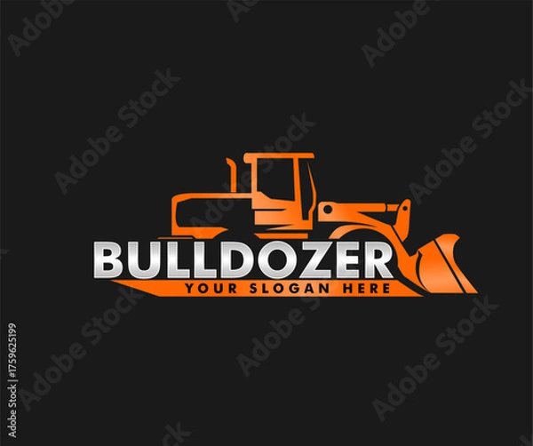 Fototapeta bulldozer logo emblem company construction heavy equipment vector illustration graphic enginering	