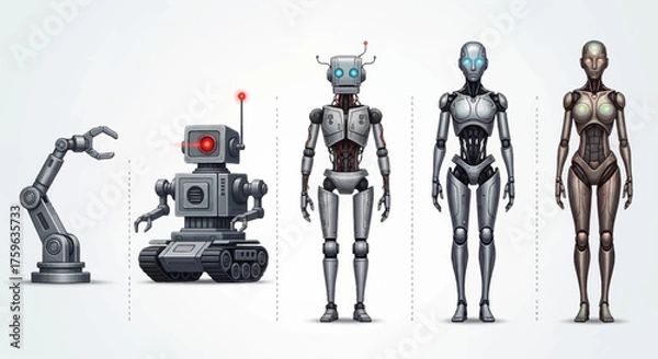 Obraz Robots Evolution from Mechanical Arm to Humanoid Artificial Intelligence Concept