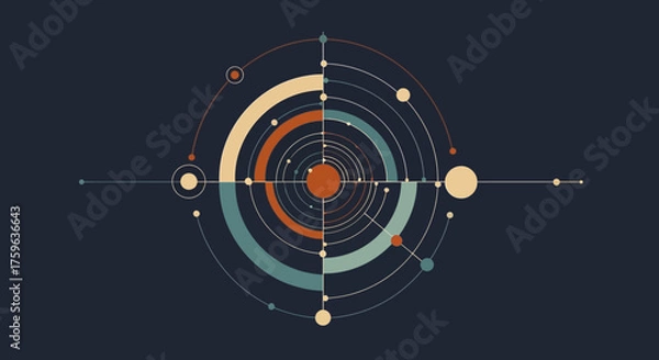 Obraz Abstract geometric composition minimal style circular arrangement connection network system technology concept