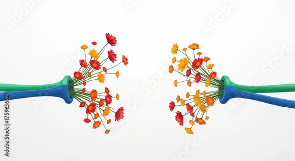 Obraz Floral arrangement emerging from tubes vibrant colors whimsical style creative concept positive energy