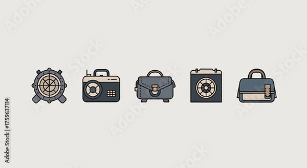 Obraz Collection of vintage bags and camera vector style retro aesthetic travel theme