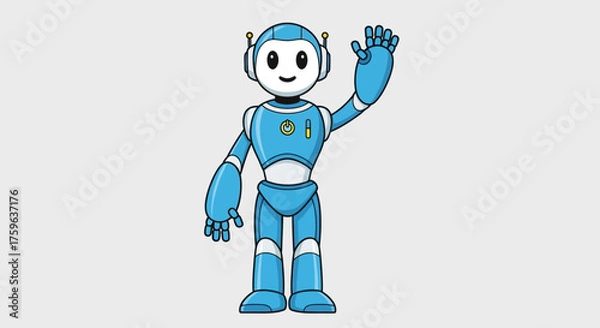 Obraz Friendly robot character waving simple style cute antennas friendly expression technology concept