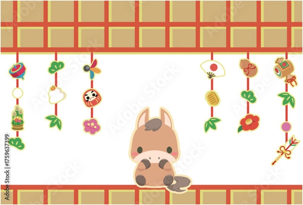 Obraz 午年　年賀素材　2026年　つるし飾り　横　文字無し