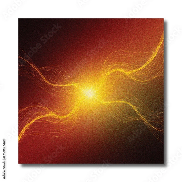 Fototapeta Abstract Dark Futuristic Energy Wave Background with Central Yellow Glow and Sparkling Lines