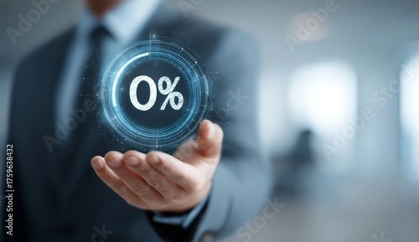 Fototapeta Businessman Holding 0 Percent Digital Display
