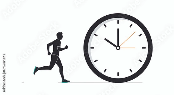 Fototapeta Dynamic runner racing against time, fitness challenge, time management, personal goal, deadline pressure, achieving success, running silhouette, workout motivation
