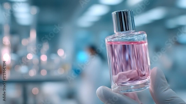 Fototapeta Close-Up View of Fragrance Bottle Held in Laboratory with Soft Focus