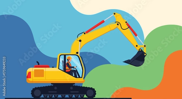 Fototapeta Professional operator in an excavator Construction industry and development Heavy machinery at work