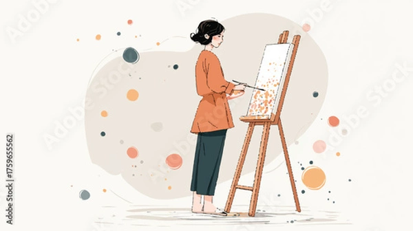 Fototapeta Adobe Illustrator Artwork, A minimalist vector art of a woman painting on a canvas