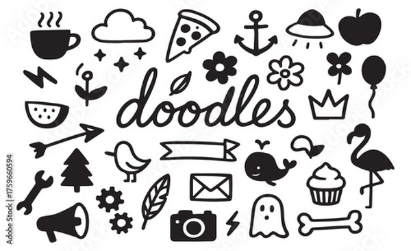 Fototapeta Trendy doodle art design elements for creative projects and fun designs
