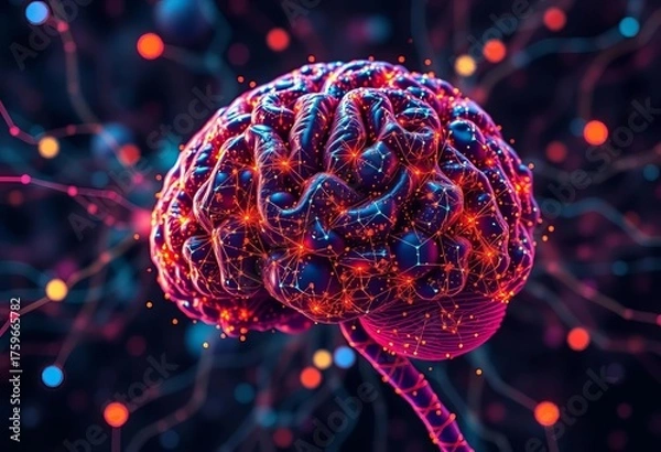 Fototapeta Brain-computer interface, neural network visualization,  algorithm,  technology