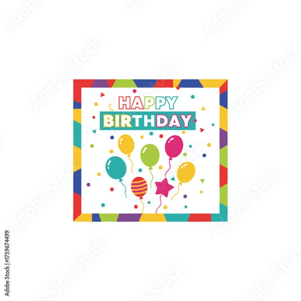 Fototapeta Bright vector illustration of a birthday celebration background with balloons, styled as a party frame