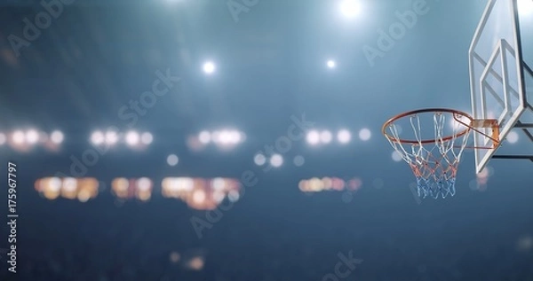 Fototapeta 3D rendering of basketball arena with a hoop is empty