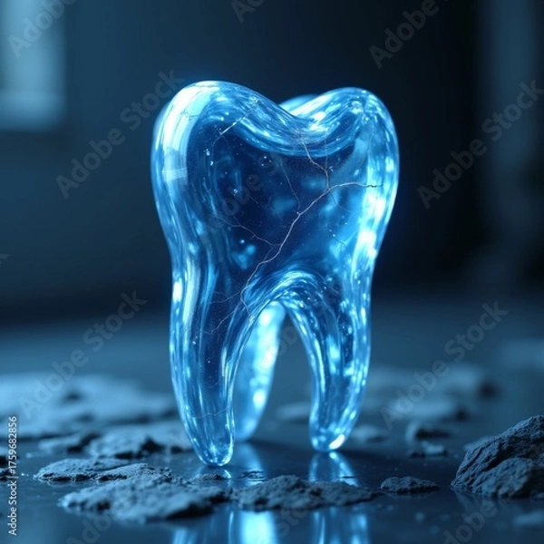 Obraz A stunning luminous tooth sculpture glowing in a mysterious dark atmosphere