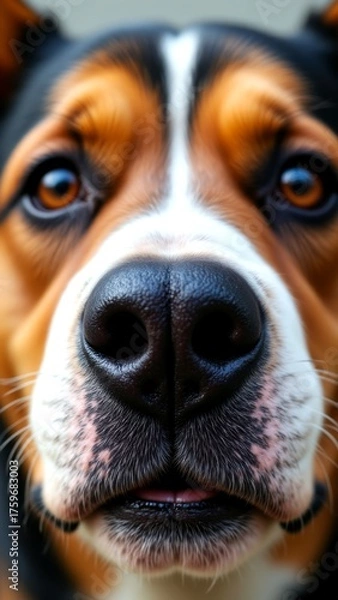 Obraz A captivating close-up of a dog showcasing its expressive features and vibrant colors