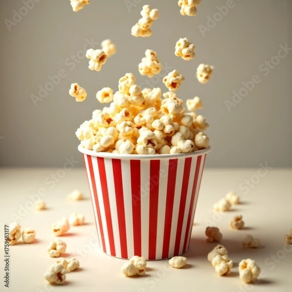 Obraz A Bountiful Bowl of Popcorn Flies Through The Air in a Deliciously Enticing Display