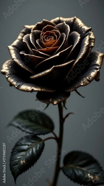 Obraz A striking golden rose blooms gracefully against a subtle dark background elevating beauty.