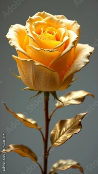 Obraz A captivating golden rose stands tall, radiant with beauty and elegance in soft light