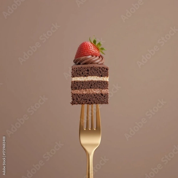 Obraz Indulge in the Rich Flavors of A Chocolate Cake Topped with Fresh Strawberry Delight