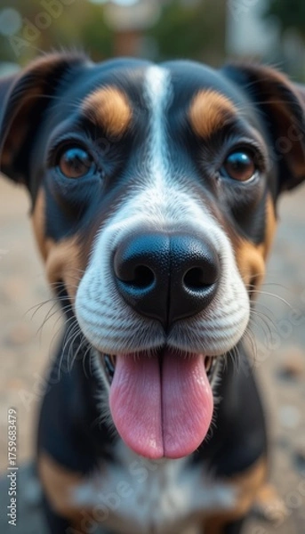 Obraz Joyful Canine with Bright Eyes and Playful Expression in Natural Setting