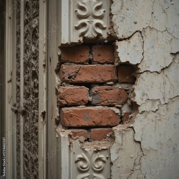 Obraz Intriguing view of a beautifully damaged wall with unique textures and colors visible