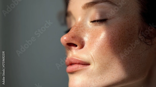 Fototapeta Person in a tranquil room, a scene of homeopathy solution and well-being.