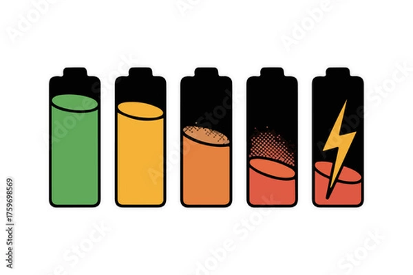 Obraz battery charge levels illustration – full to empty energy status icons