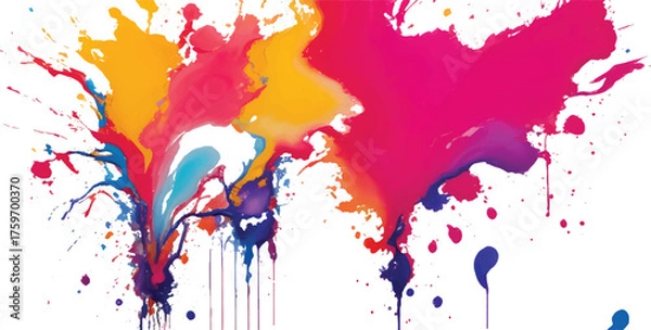 Fototapeta Intense Abstract Colorful Paint Splash Explosion in Motion with Vibrant Acrylic Ink and Fluid Pigments Spreading Energy Across White Background for Trendy Modern Artistic Design