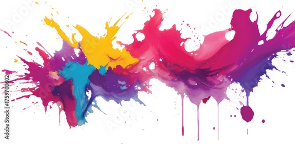 Fototapeta Abstract Artistic Splash of Multicolor Paint Explosion Featuring Vibrant Red, Yellow, Blue, and Purple Pigments Creating Dynamic Creative Motion and Fluid Texture for Modern Digital Art Background