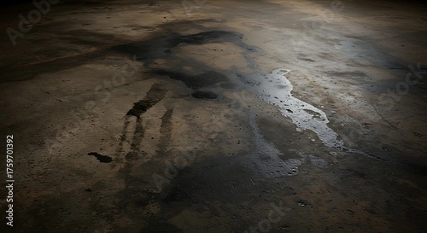 Obraz Abstract Floor Texture: Dark, Wet, Reflective Surface with Stains.