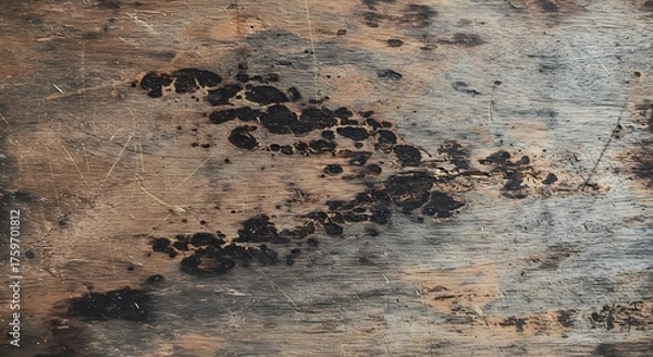 Obraz Aged Timber Surface with Abstract Black Stains and Scratched Texture
