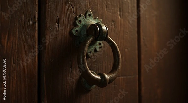 Obraz Antique Door Knocker: Rustic Charm and Aged Texture, Close-Up.