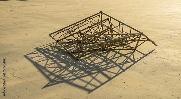 Obraz Deconstructed Metal Lattice Structure Casting Geometric Shadows on Cracked Concrete Surface
