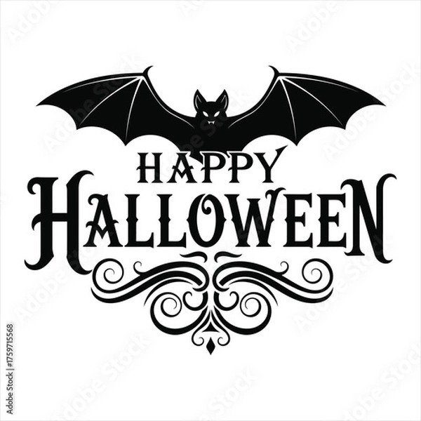 Obraz Happy halloween bat silhouette with ornate flourishes for spooky celebrations and decorations vector