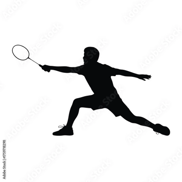 Obraz Dynamic badminton player silhouette vector illustration scalable eps icon for sports graphics silhouette vector illustration white background