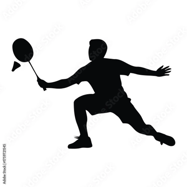 Obraz Dynamic badminton player silhouette vector illustration for sports graphics scalable eps icon silhouette vector illustration white background