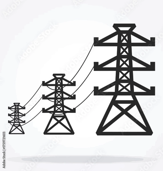 Obraz Scalable vector illustration of electrical power transmission towers and grid network icon for eps files silhouette vector illustration white background