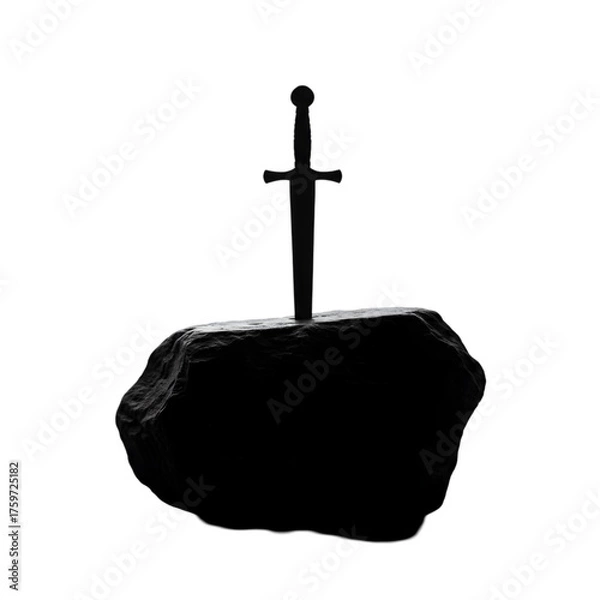 Obraz Monochromatic Sword in Stone isolated on transparent background