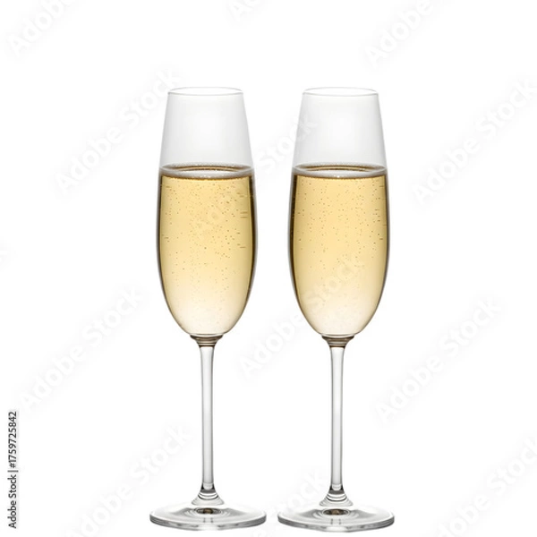 Obraz Two Champagne Flutes Filled with Sparkling Wine isolated on transparent background