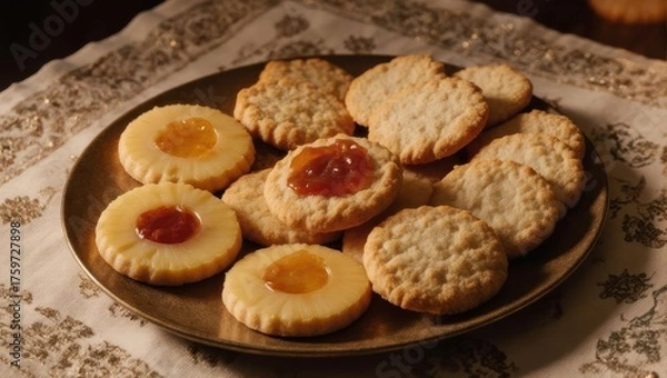 Fototapeta Delicious Jam-Filled Cookies on a Plate, Ready to Enjoy.