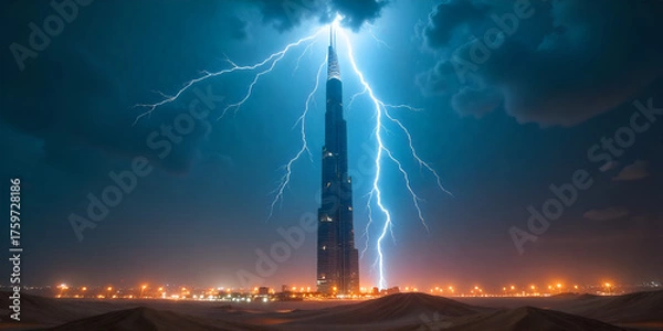 Fototapeta modern city with empty road and skyscrapers in the evening