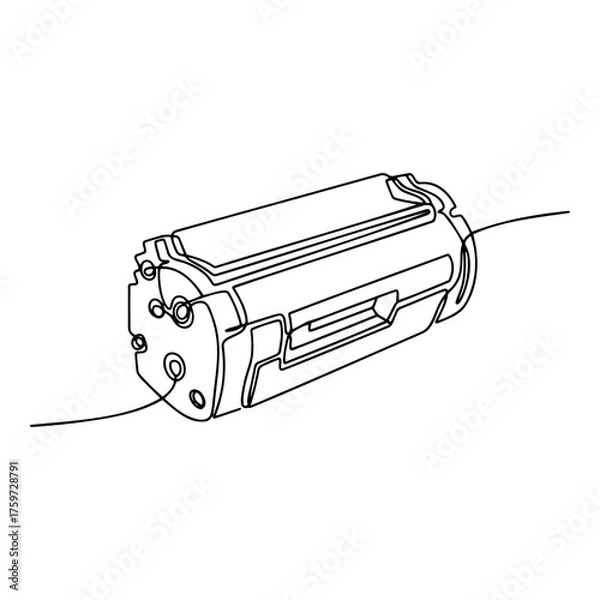 Obraz Minimalist black-and-white one-line illustration of copier toner cartridge on white background. Perfect for office equipment, maintenance, and IT content.