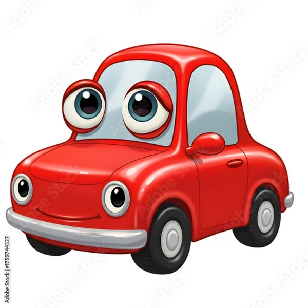 Obraz Red Cartoon Car Illustration:  Friendly Vehicle Character Design for Children's Media isolated on transparent background