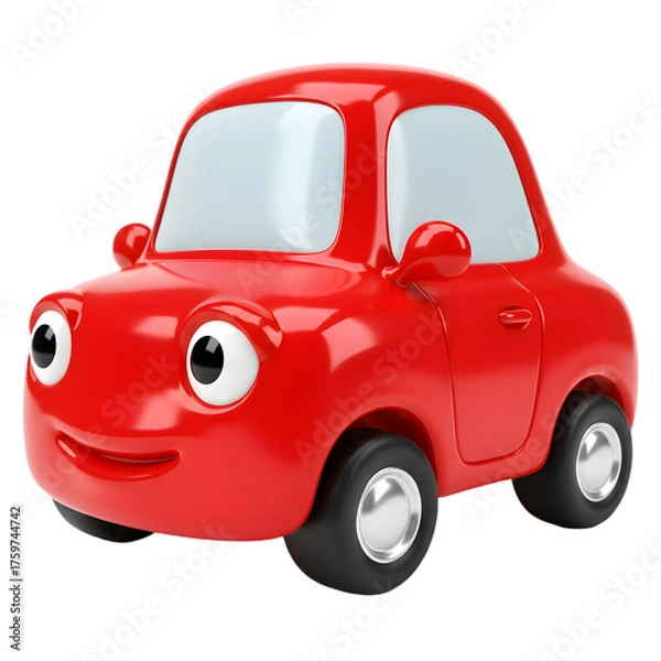 Obraz Happy Red Toy Car isolated on transparent background