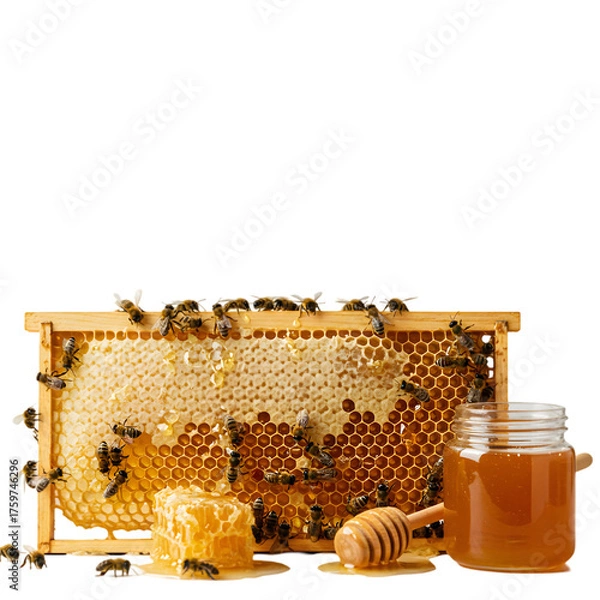 Obraz Honeycomb, Bees, Honey Jar:  Perfect for Food, Health, or Nature Projects isolated on transparent background