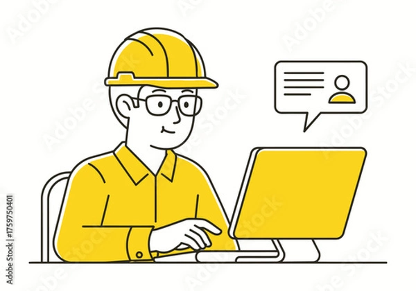 Obraz Engineer Working on Laptop Construction Site Technology and Communication Concept