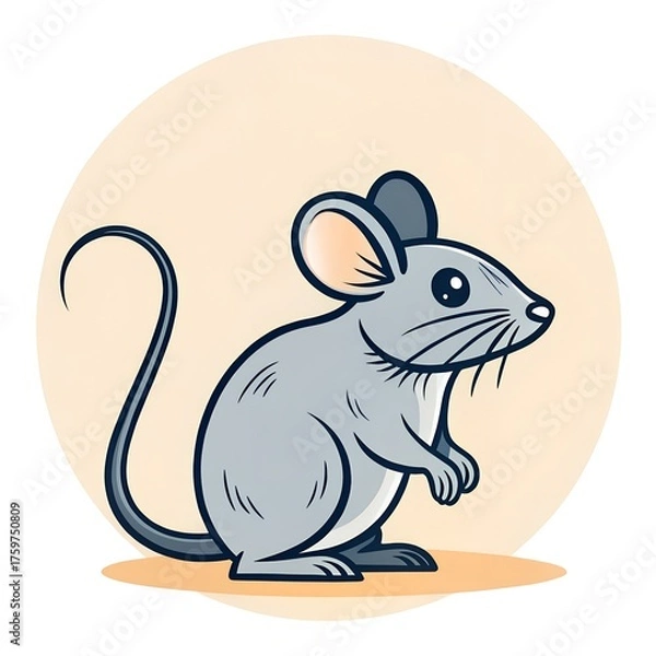 Fototapeta Small gray rat on a white background. Cute little rodent animal illustration, perfect for educational materials, wildlife design, children’s books, or science projects