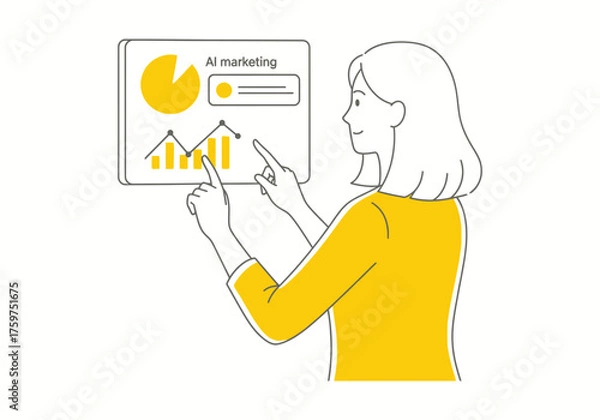 Obraz A vector cartoon illustration of a woman with a holography of business project blue print, a concept symbol for business success