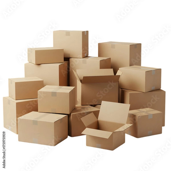 Obraz Kraft Cardboard Boxes: Shipping Packaging Collection for E-commerce and Logistics isolated on transparent background